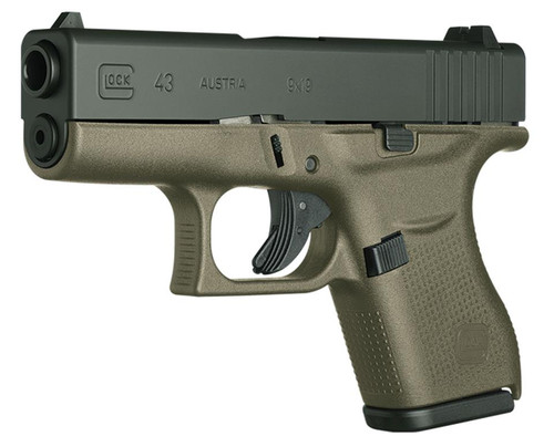 Glock 43, Gen3 AUS 9mm, 3.39" Barrel, 6rd, Fixed Sights, OD Green