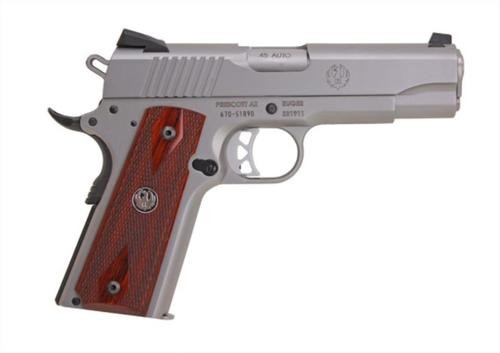 Ruger SR1911 Commander-Style 1911045 ACP 7+1 4.25" Stainless Steel Barrel, Serrated Stainless Steel Slide, Stainless Steel Frame w/Beavertail, Hardwood Grip