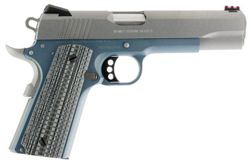 Colt 1911 Competition Government 1911 45 ACP 5" Nat Match Barrel, Serrated Slide, Blue Titanium SS Frame, Beavertail, Gray G10 Grips, 8rd