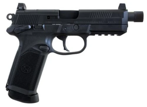 FN FNX-45 Tactical, DA/SA, Full Size Pistol, 45 ACP, 5.3" Threaded Barrel, Polymer Frame, Matte Black, Suppressor Height Night Sights, 10Rd, 2 Magazines, Fired Case, Manual Safety, Optics Ready