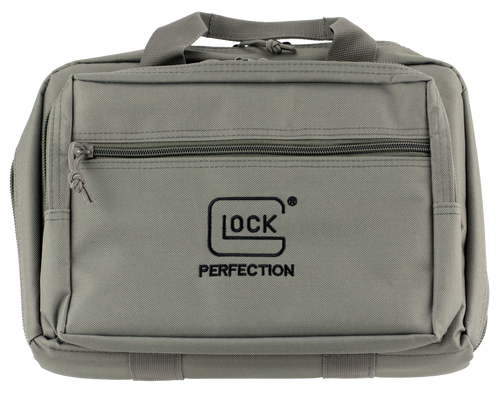 Glock Double Pistol Case Dual Padded Compartments, 5 Internal Mag Holders, 3 Zippered Compartments, Carry Handle, Gray, 12.5"x9.5"x4.5"