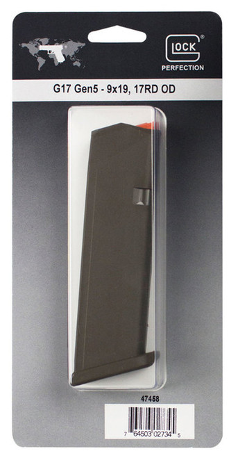 Glock 17/34 Magazine 9mm, 17Rd, Cardboard Style Packaging, OD Green Finish 47458