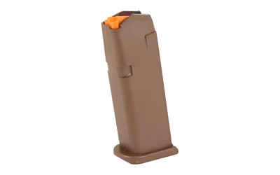Glock 19 Magazine, 9mm, 15Rd, Cardboard Style Packaging, Flat Dark Earth, Orange Follower 47461