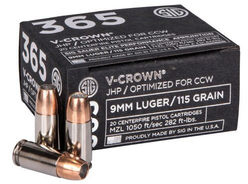 Sig Ammo 365 9mm 115gr, V-Crown JHP, 20rd Box