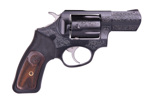 Ruger SP101 Deluxe 357 Magnum/38 Special, 2.25" Barrel, Engraved Blued Frame, Black Rubber w/ Wood Inserts Grip, 5rd