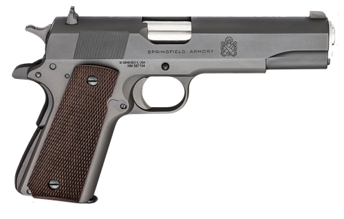 Springfield 1911 Mil-Spec Defender Legacy 45 ACP 5" Match Grade Barrel, Black Parkerized Serrated Carbon Steel Slide & Frame w/Beavertail, Checkered Wood Grip, 7 Rd