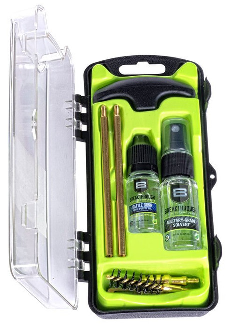 Breakthrough Vision Cleanting Kit, 40 Cal/10MM, Includes Cleaning Rod Sections, Hard Bristle Nylon Brushes, Jags, Patch Holders, Cotton Patches, Durable Aluminum Handle And Mini Bottles of Breakthrough Military-Grade Solvent A