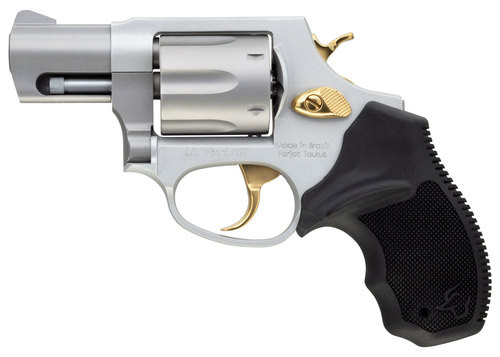 Taurus 856 38 Special, 2" Barrel, Black Rubber Grip Stainless Gold Accents, 6rd
