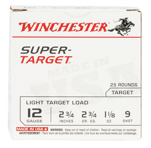 Winchester Super Target 12 Ga, 2.75", 1 1/8oz, 9 Shot, 25rd Box TRGT129
