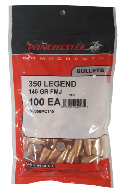 Winchester Reloading Bullets 350 Legend 145gr, Full Metal Jacket 100 Bag