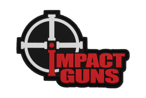 Impact Guns Logo Patch, Black Background, PVC, Velcro Backed, 3"x2"