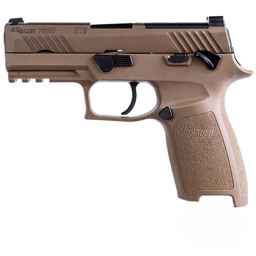 Sig P320 M18, Striker Fired, 9mm, 3.9" Barrel, Polymer Frame, Coyote Finish, Manual Safety, Night Sights, 10Rd, 3 Magazines