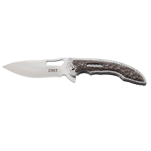 CRKT Fossil Folding Knife, 3.96" Satin 8Cr13MoV Drop Point Blade, Brown G10 and Stainless Handle