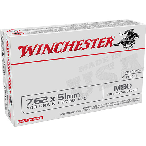 Winchester USA 7.62x51mm NATO 149gr, Full metal Jacket Lead Core (FMJLC) 20rd Box
