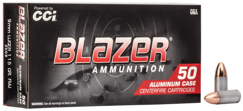 CCI Blazer 9mm, 115gr, FMJ, Aluminum Case, 50rd Box