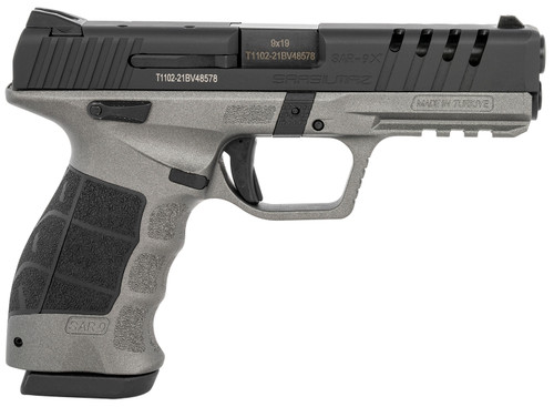 SAR SAR9X, Striker Fired, Semi-automatic, Polymer Frame Pistol 9mm, 4.4" Barrel, Platinum Frame and Black Slide, Adjustable Sights, 17 Rounds SAR SAR9X, Striker Fired, Semi-automatic, Polymer Frame Pistol 9mm, 4.4" Barrel, Platinum Frame and Black Slide, Adjustable Sights, 17 Rounds