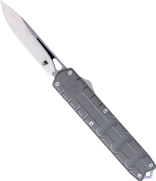 CobraTec Knives Enforcer 3.25" OTF Drop Point Plain M390 Steel Blade Gray Aluminum Handle