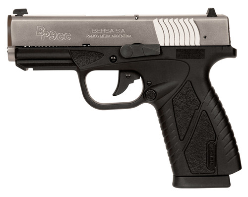 Bersa BP9CC 9mm, 3.3" Barrel, Contrast Sights, SS Slide, Matte Black, 8rd