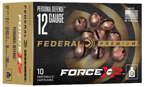 Federal Premium Force X2 12 Ga, 2.75" Shell, 00 Buck, 9 Pellets, 10rd Box