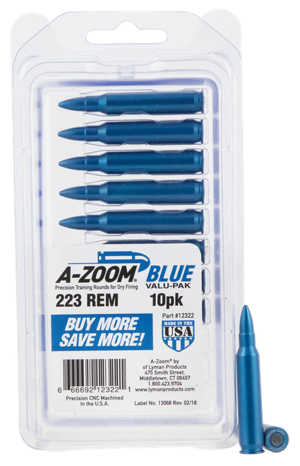 A-Zoom Rifle Training Rounds 5.56/.223, Aluminum, Blue, 10-Pack