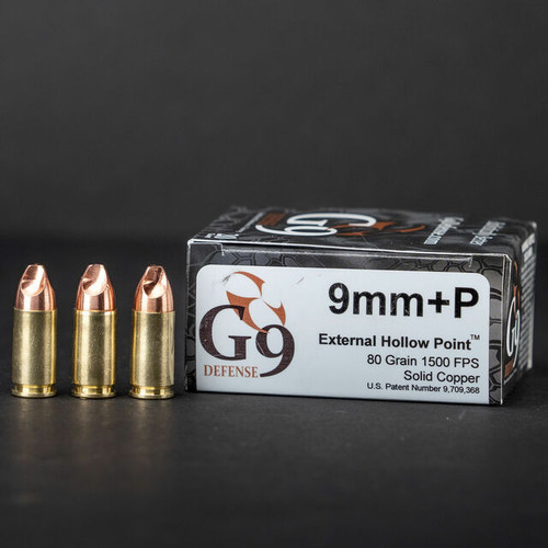 G9 9mm +P, 80gr, Solid Copper, External Hollow Point, 20rd Box