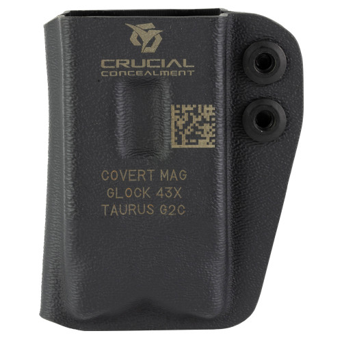 Crucial Concealment Covert Mag, Magazine Pouch, Ambidextrous, Glock 43x / 48 & Taurus G3C / GC2 Magazines, Kydex Construction, Black