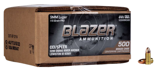 CCI Blazer Brass Handgun 9mm, 115gr, FMJ 500Bx/1Cs