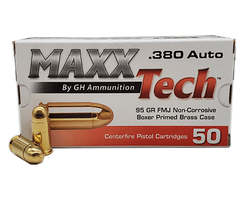 MaxxTech 380 ACP 95gr Full Metal Jacket, Brass 50 Per Box