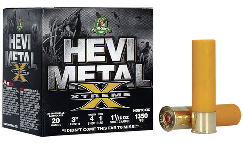 HEVI-Shot Metal Xtreme 20 Ga, 3", 1 1/16 oz, Tungsten, 4 & 1 Shot, 25Bx/10Cs