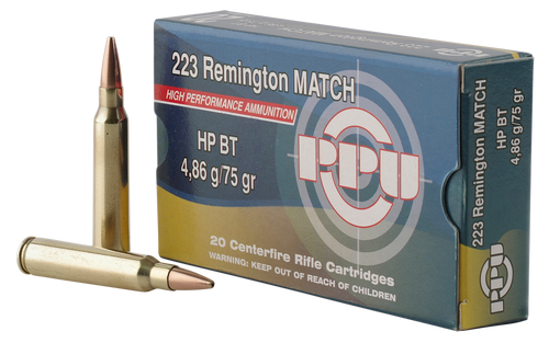 PPU Match 223 Remington, 75gr, Hollow Point Boat-Tail, 20rd Box