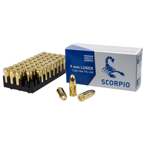 STV Scorpio Ammo, 9mm, 115gr, Full Metal Jacket, 50rd Box