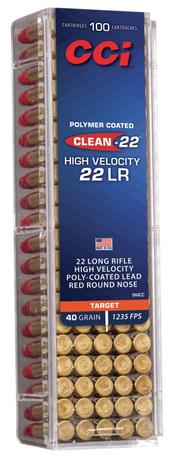 CCI Clean-22 22 LR, 40gr, High Velocity Red Lead Round Nose, 100rd Box 1235 FPS