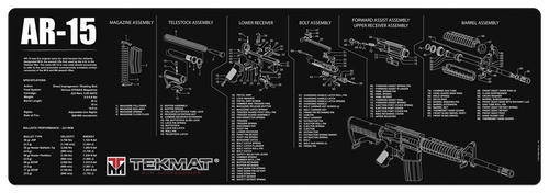 TekMat AR-15 Rifle Mat, 12"x36", Black, Includes Small TekTowel