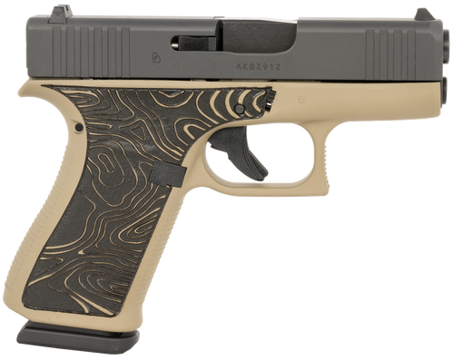 Glock 43x 9mm, 3.41" Barrel, Coyote Frame, Topography Grip, Made, 10rd