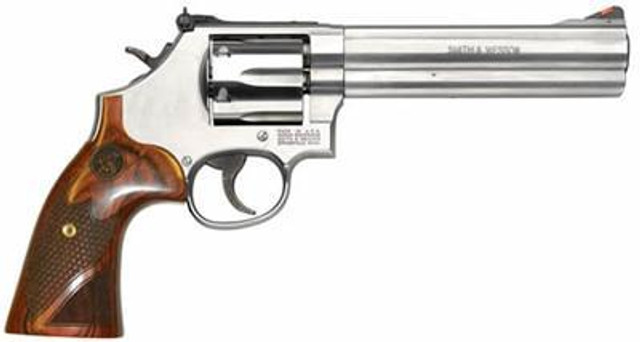 Smith & Wesson 686 Plus Deluxe, 357 Mag/38 Spec, 6" Barrel, Stainless Finish, Wood Grips, 7Rd, Adjustable Sights