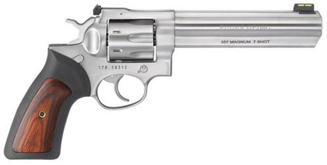 Ruger GP100 .357 Mag, 6", 7rd, Satin Stainless Steel, Fiber Optic Front Sight, Adjustable Rear Sight