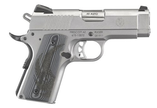 Ruger SR1911 45 ACP, 3.6", Gray G10 Grips, Stainless Steel, 7rd