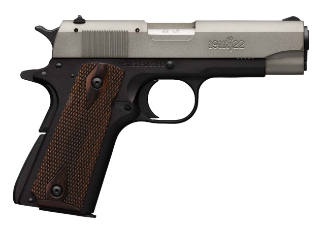 Browning, 1911-22 A1, 1911, Compact, 22 LR, 3.63" Barrel, Black Aluminum Frame, Gray Anodized Slide, Right Hand, Walnut Grips, 10Rd