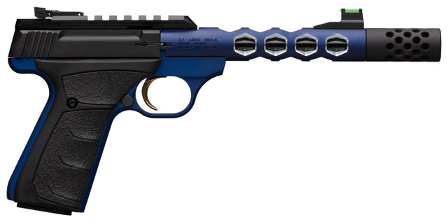 Browning, Buck Mark Vision, 22 LR, 5.875" Barrel, Threaded 1/2-28, Includes Muzzle Brake, Blue Color, Anodized Finish, URX Rubber Grip, Thumb Safety Right Hand, Adjustable Rear & Fiber Optic Front Sights, 10rd