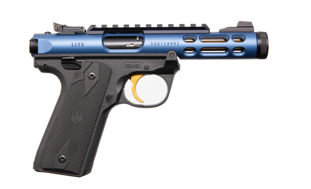 Ruger Mark IV 22/45 Lite 22 LR, 4.40" Barrel, Blue Anodized, Gold Trigger/Barrel, 10rd