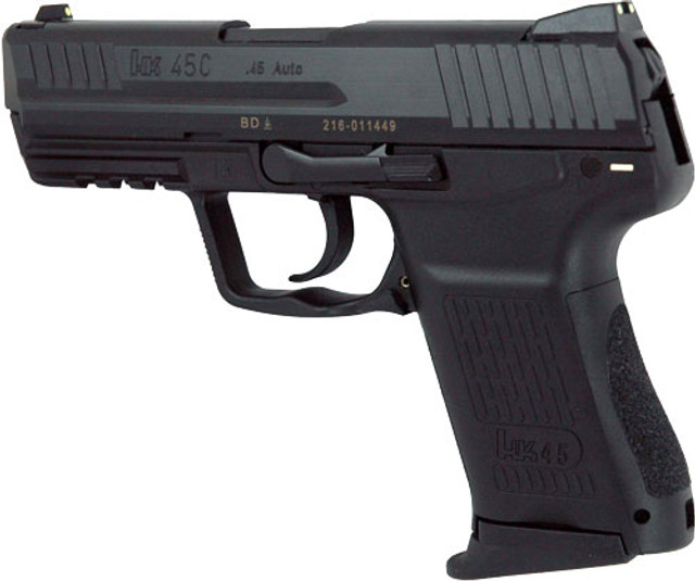 HK HK45C V7 LEM .45 ACP, 3.94" Barrel, Black, 3 Dot Sights, Double Action Only, 8rd