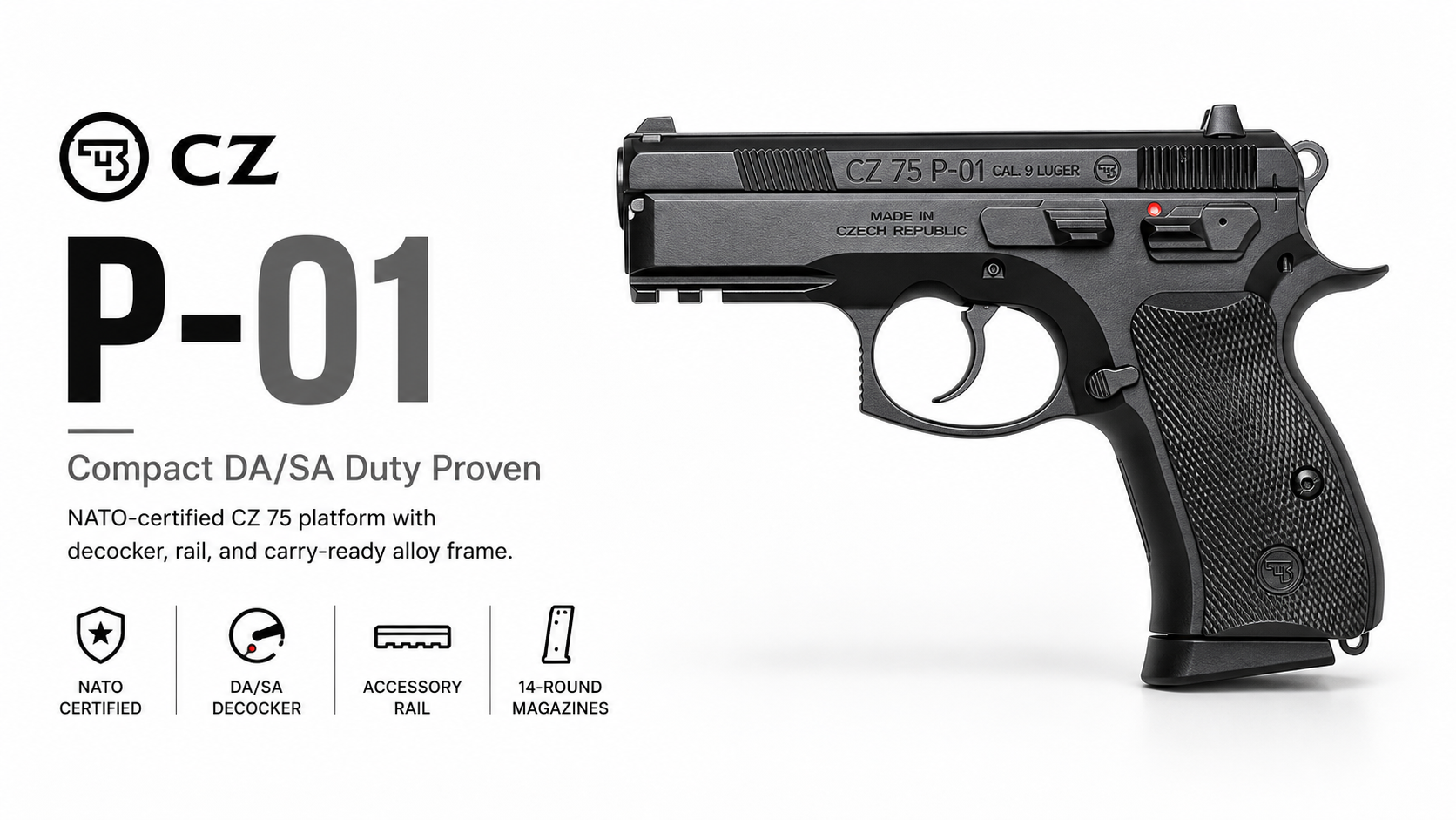 CZ P-01 for Sale — Compact DA/SA 9mm Pistol | Impact Guns