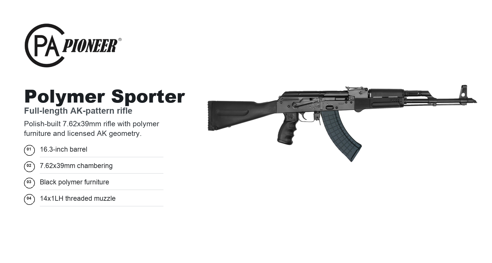 Pioneer Arms Sporter AK-47 for Sale — 7.62x39mm Polymer Rifle | Impact Guns
