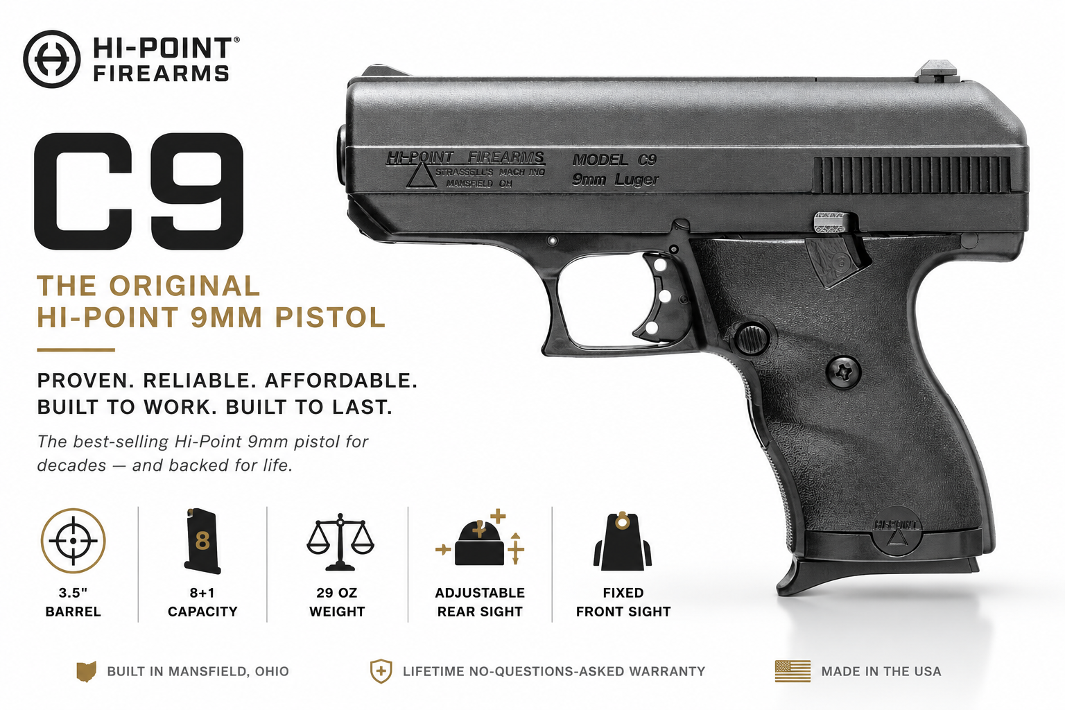 Hi-Point C9 for Sale | 9mm Blowback Pistol | Impact Guns