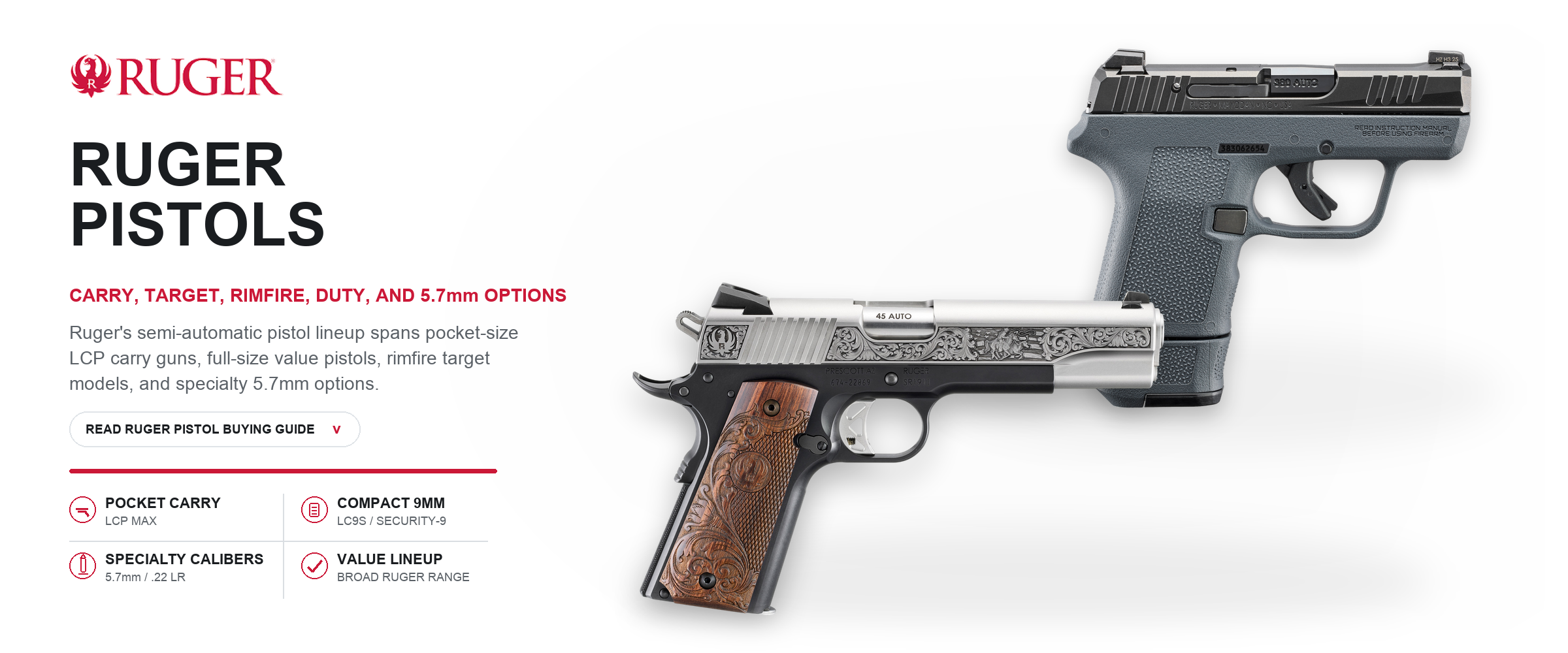 Ruger Pistols | LCP Max, LC9s, Security-9, Ruger-57 & Mark IV | Impact Guns