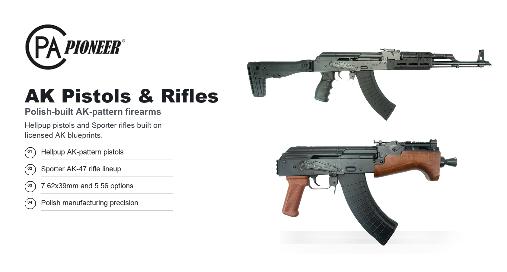 Pioneer Arms Guns for Sale | Hellpup Pistol & AK-47 Sporter Rifle | Impact Guns