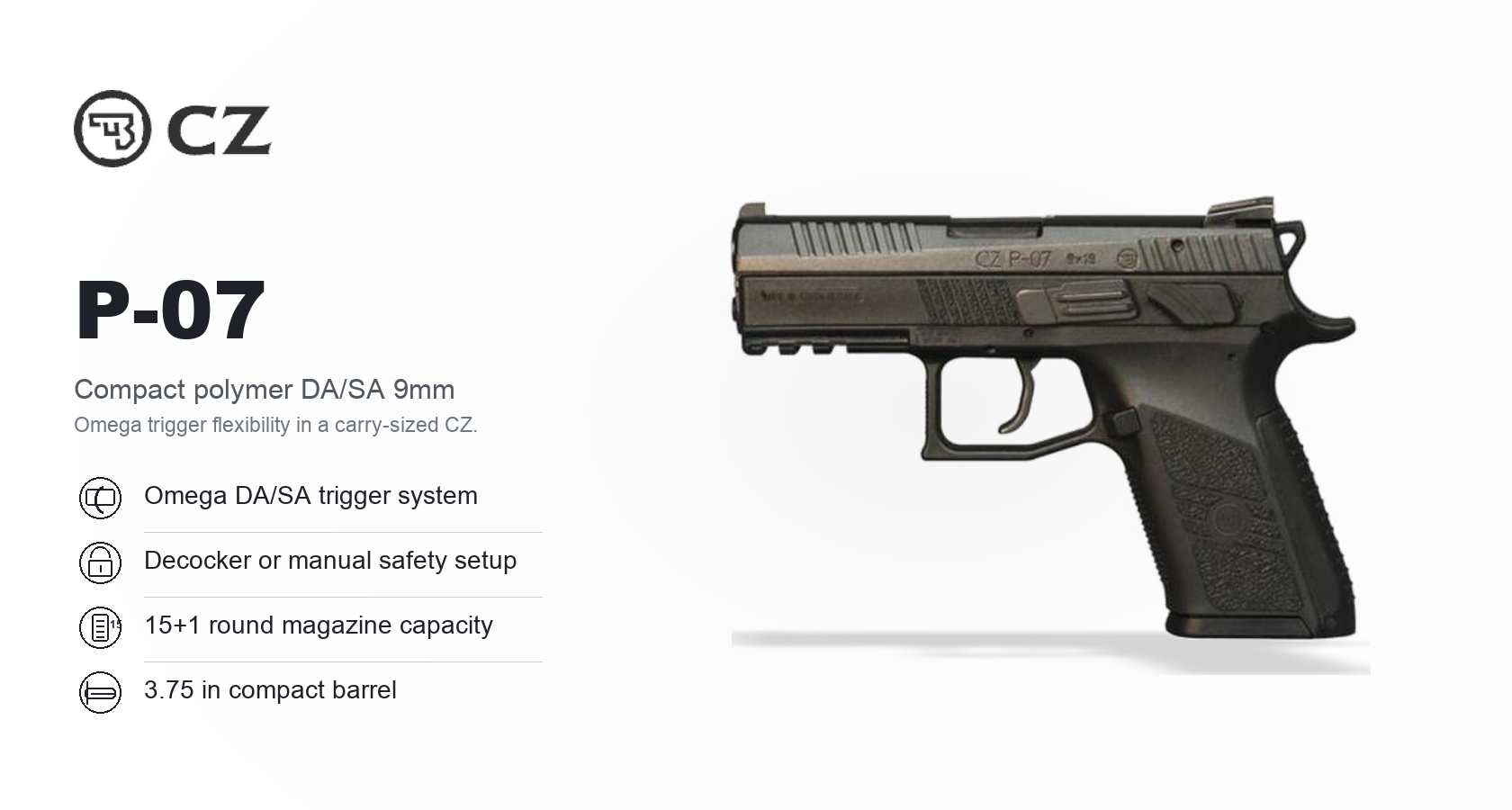 CZ P-07 for Sale — Compact DA/SA 9mm Pistol | Impact Guns