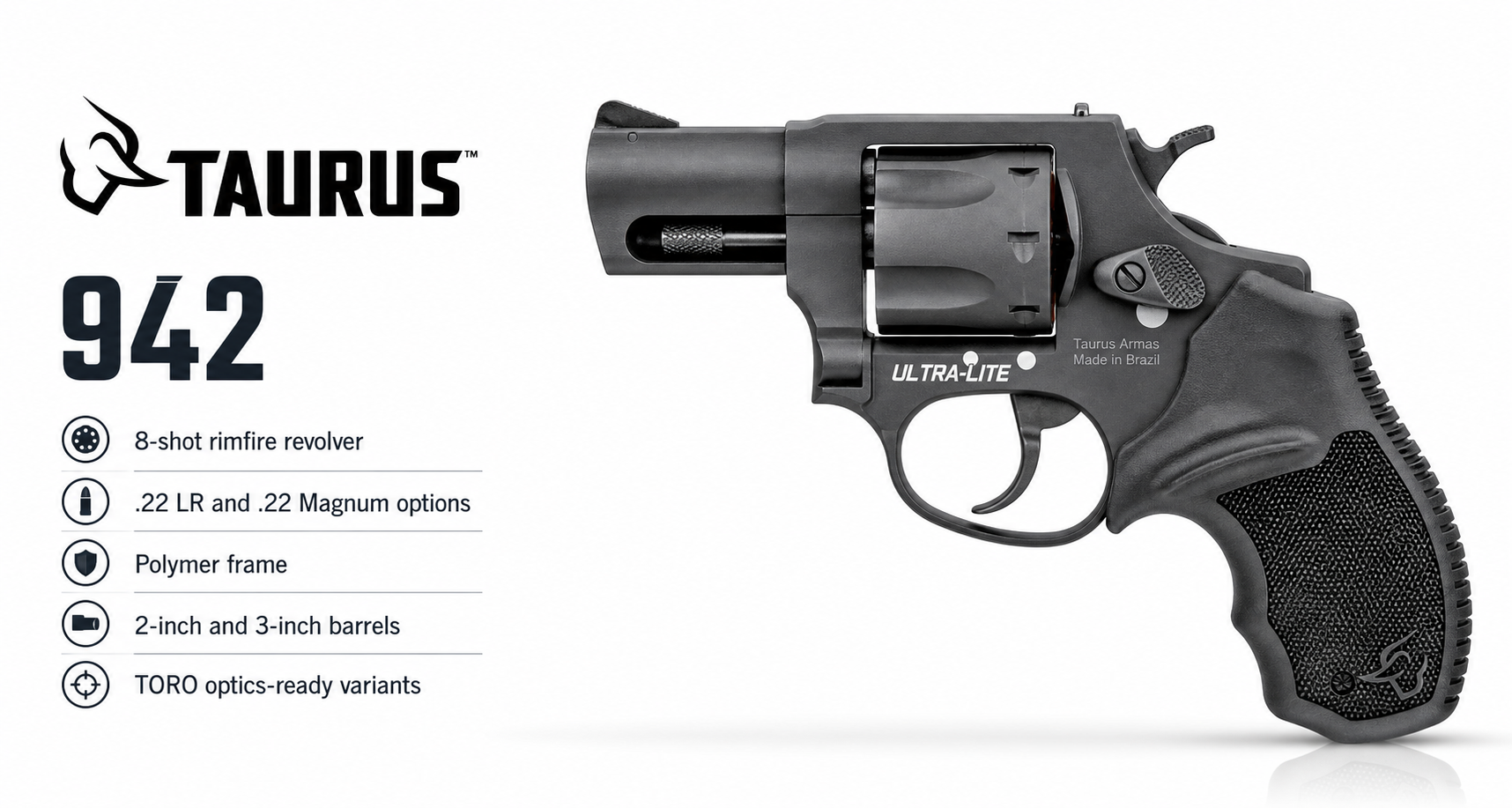 Taurus 942 for Sale — 8-Shot .22 LR & .22 Magnum Revolver | Impact Guns