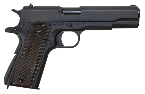 Standard Manufacturing 1911 Government 45 ACP 7rd 5" Black Steel Barrel, Black Parkerized Steel Serrated Slide, Black Parkerized Steel Frame Beavertail, Textured Grip