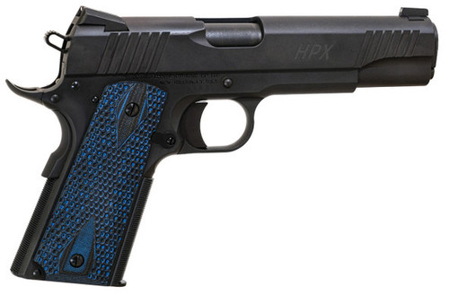 Standard Manufacturing 1911 HPX 45 ACP 7rd 5" Black Match Grade Barrel, Satin Steel Serrated Slide, Black Satin Steel Frame Beavertail, Black/Blue Honeycomb Grip